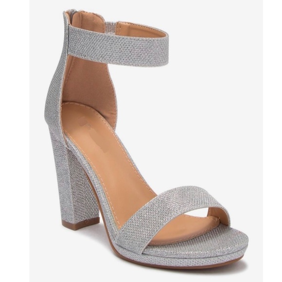 Silver sparkly chunky heel sandal - Picture 4 of 5